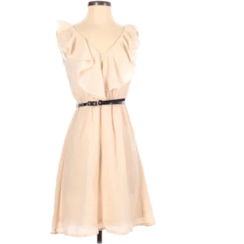 H&M Ivory Slip Mini Dress with Black Belt, Size 4 - Picture 1 of 7